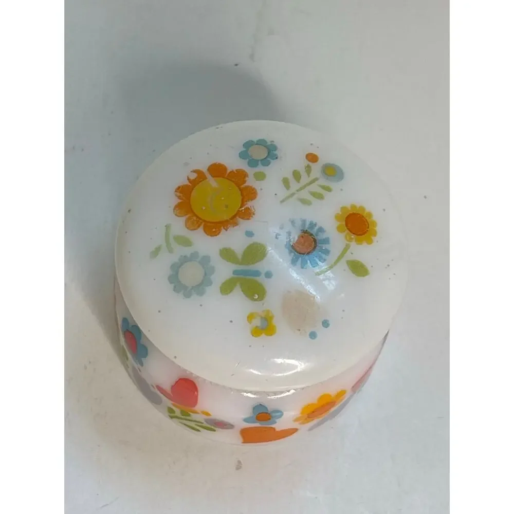 Vintage Avon Flower Talk Cream Sachet .66 oz Hippie 1970s Milk Glass Jar
